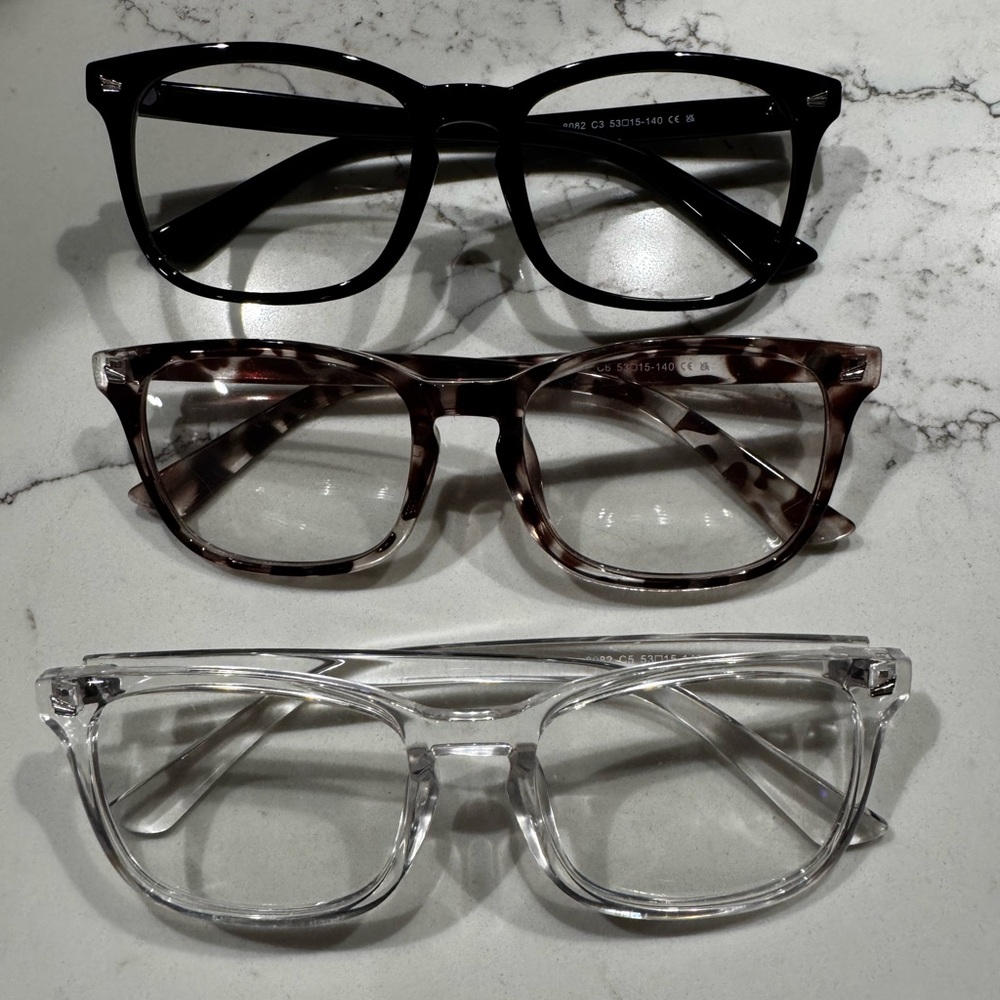 Stylish Eyeglass Trio - Black, Tortoise, Clear